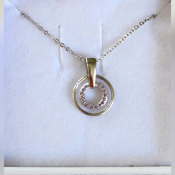 NWT Ryze Princess Purple CZ .925 Sterling Silver Double Circle Necklace - Picture 4 of 7
